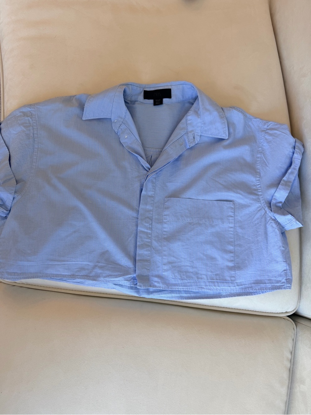 Zara Light Blue Short-Sleeve Camp Collar Button-Down Shirt